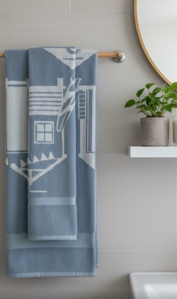 Small size towel. Export quality. Pure cotton. White & light blue.