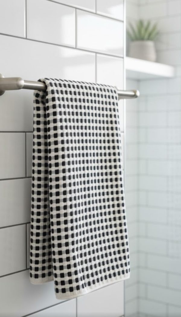Bath towel. Export quality. Pure cotton. Black & White.