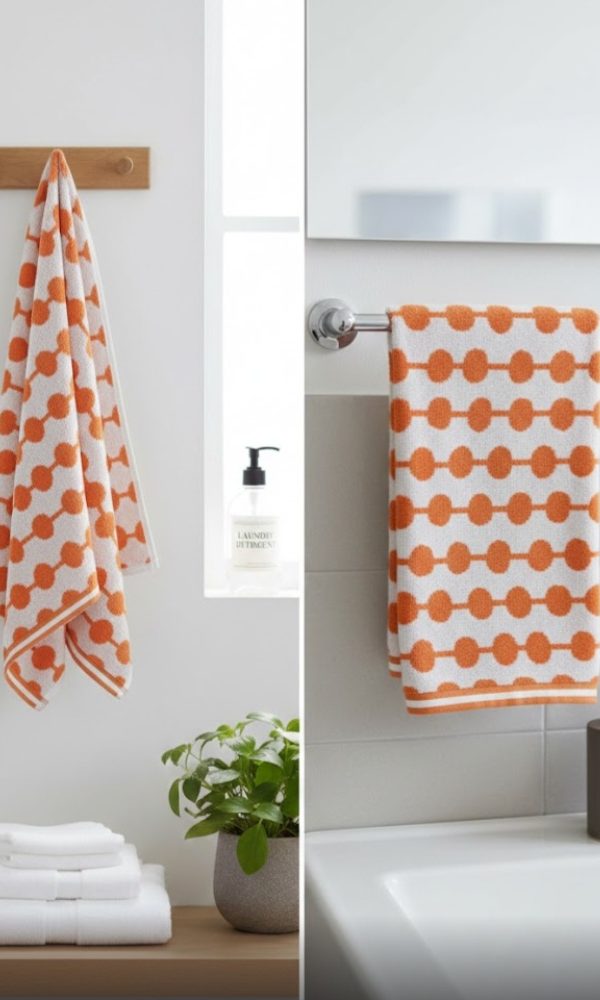Small size towel. Export quality. Pure cotton. White & orange.