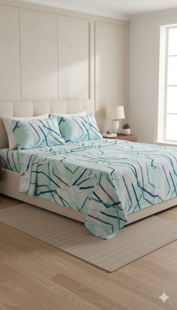 Elegant Pure Cotton Double Bed Sheet with Two Pillow Covers