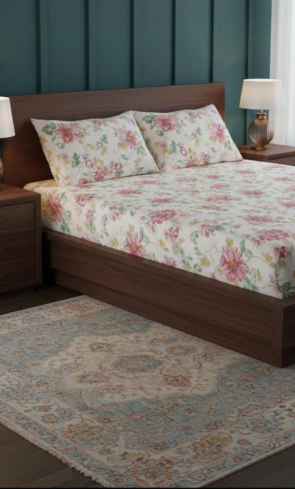 Classic Pure Cotton Double Bed Sheet with Two Pillow Covers