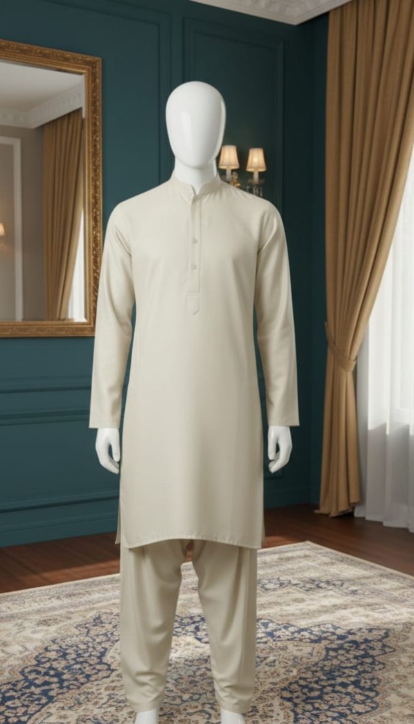 Bareeze Latha Cotton – Men’s Unstitched shalwar qameez (Off White)