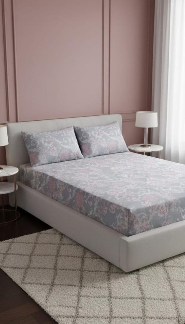 Cotton Satin Double Bed Sheet with Two Pillow Covers