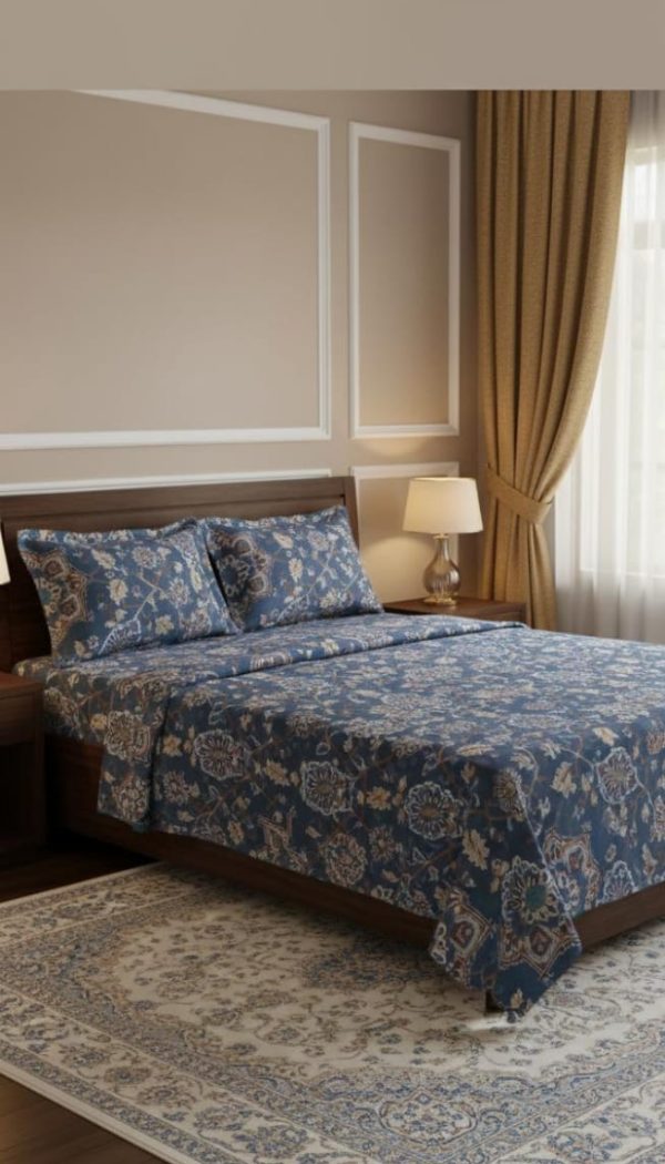 Luxury Pure Cotton Double Bed Sheet with Two Pillow Covers