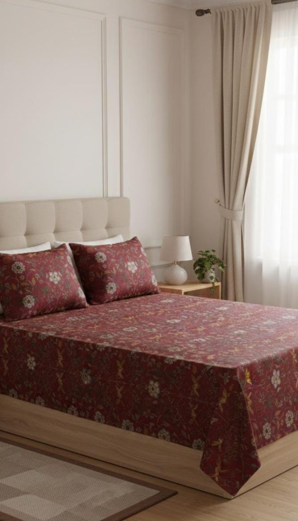 Soft & Luxurious Cotton Satin Double Bed Sheet with 2 Pillow Covers