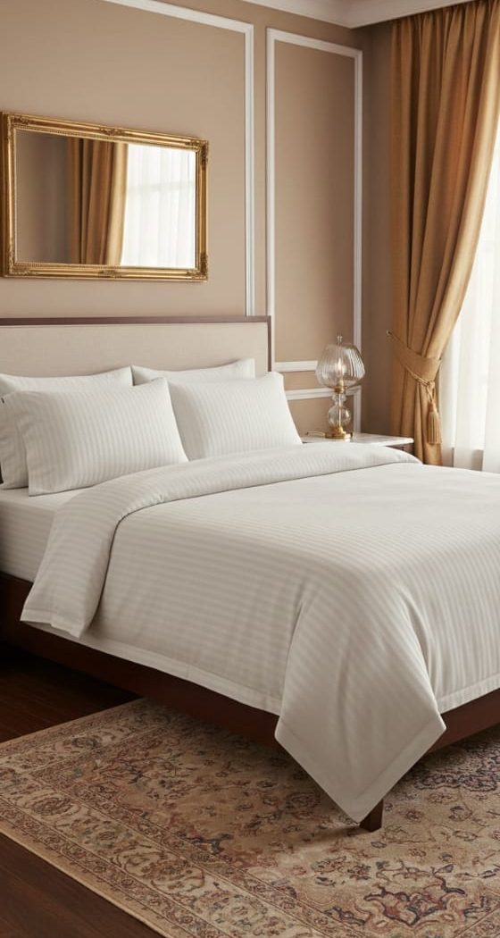 White Luxurious Cotton Satin Double Bed Sheet Set with 2 Pillow Covers