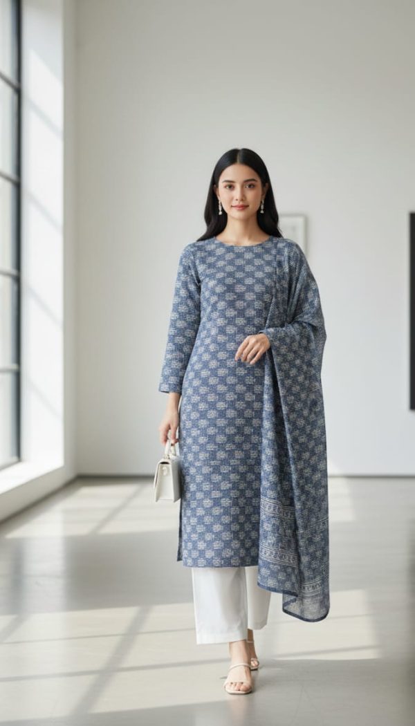 Winter Khaddar Printed 2-Piece Unstitched Suit for Women