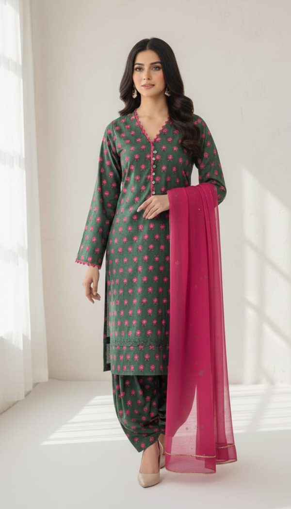 Unstitched Khaddar Allover 2-Piece Suit