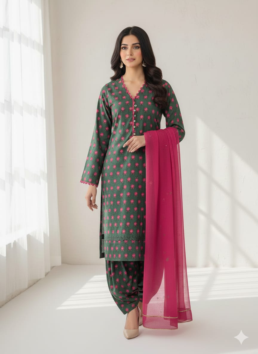 Unstitched Khaddar Allover 2-Piece Suit