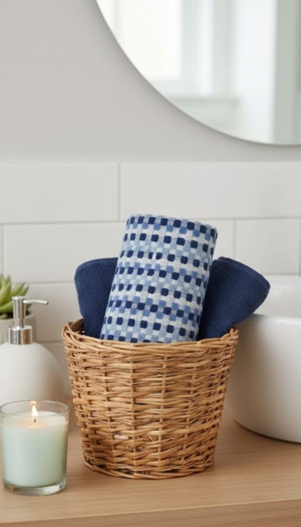 Premium Pure Cotton small Towel with Navy Blue Checks