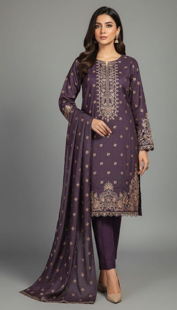 unstitched embroided 3 piece,Embroided shirt,Embroided shawl with dyed trouser.