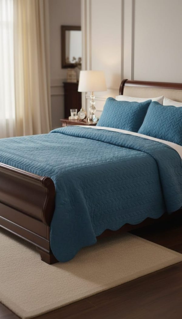 Embossed quilted bed spread in pure cotton with two pillow covers.