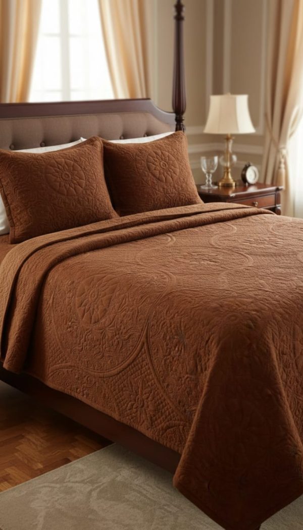Embossed quilted bedspread with two pillow cover.