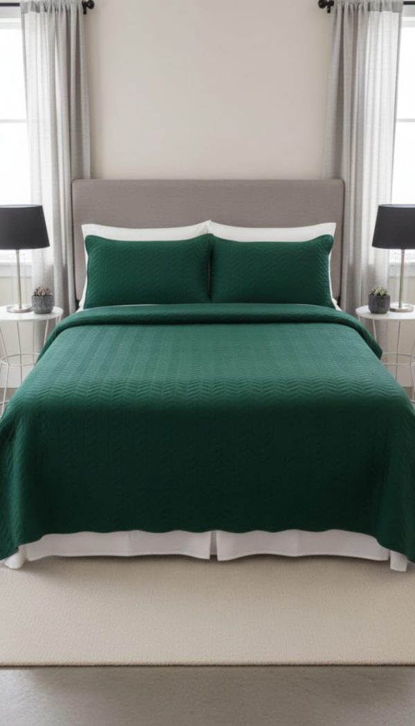 Embossed quilted bedspread with two pillow cover.