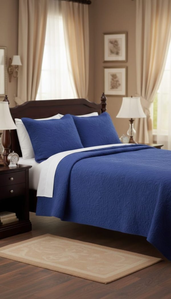 Embossed quilted bedspread with two pillow cover.