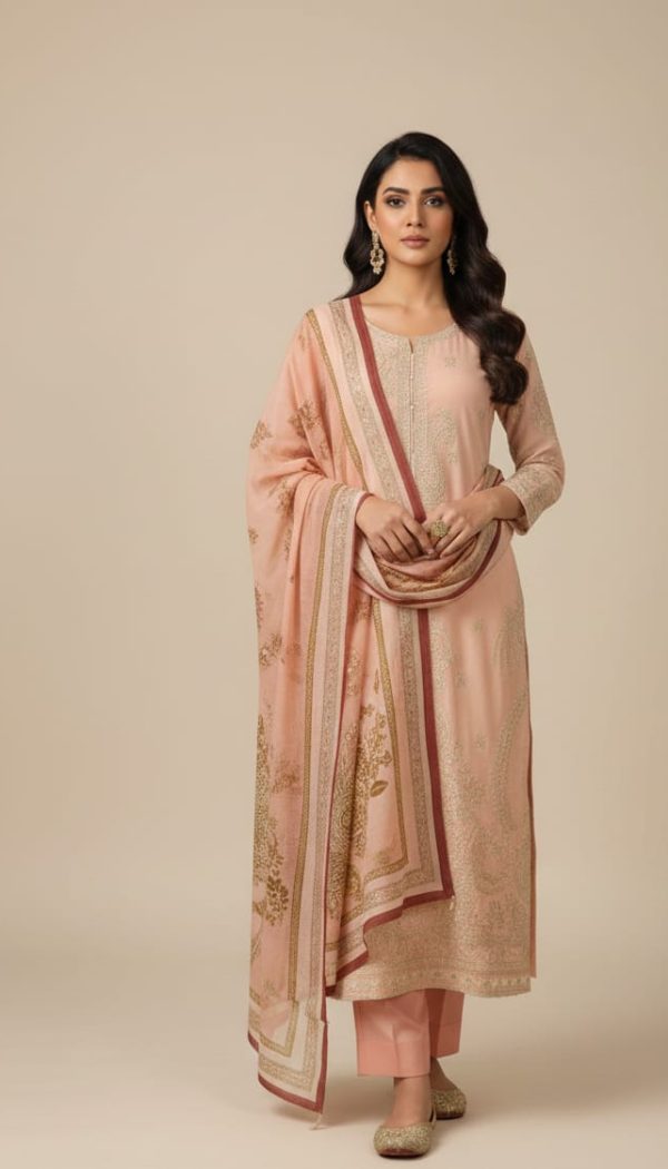 Unstitched lawn embroided 3 piece