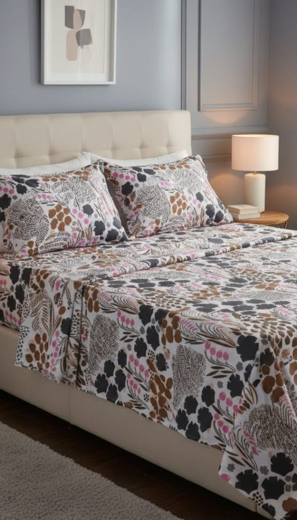Cotton double bed sheet with two pillow covers
