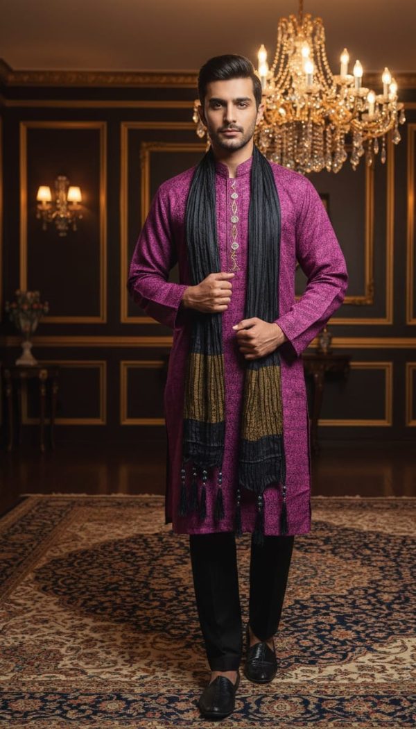 Stitched kurta with black pajama. Size : Medium